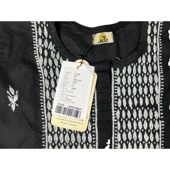 Ada Chikankari Hand Embroidered Tunic Top  Size XL  NWT  Black & Gray  Ethnic - Picture 10 of 13